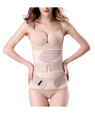 3 in 1 Postpartum Support - Recovery Belly/waist/pelvis Belt Shapewear Slimming Girdle, Beige, One Size Beige One Size (Pack of 1)