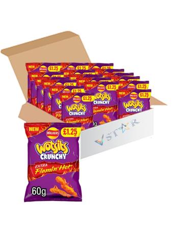 Walkers New Extra Flamin' Hot Snacks Extra Hot Xtra Spicy Crisps Multipacks PM 1.25 (Pack of 12 Walkers Wotsits Crunchy Extra Flamin Hot) - Buy Online on GoSupps.com