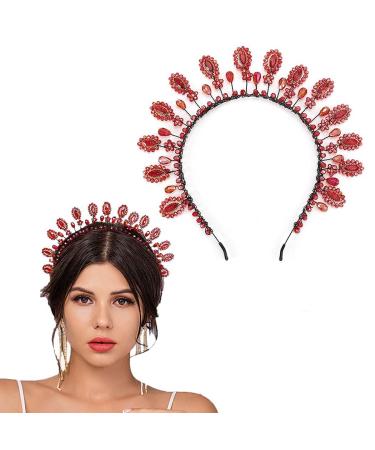 Flayem Red Crystal Headband Rhinestone Hairband Red Beads Hairhoop Party Costume Christmas Hair Accessories for Women and Girls