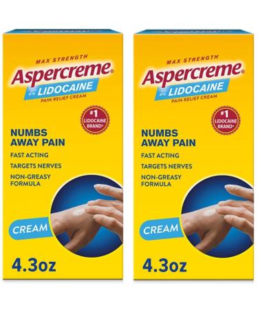Aspercreme with Lidocaine Maximum Strength Pain Relief Cream 4.3 Oz (Pack of 2)