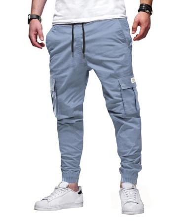 Elegancity Mens Cargo Trousers Casual Jogger Work Pants Regular Fit Drawstring Sweatpants Sports Bottoms with Pockets (38-46) 38 A-sky Blue
