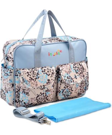 Kamay's Waterproof Mummy Shoulder Diaper Bag - Blue Dandelion | Large, Light Weight, Chic Nappy Changing Tote/Messenger Bag with Changing Mat - Buy Online on GoSupps.com