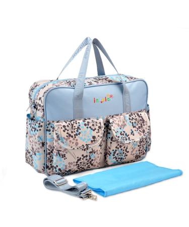 Kamay's Multifunctional Waterproof Mummy Shoulder Bag Diaper Bag Chic Nappy Changing Bag Tote/Messenger Style Large Light Weight with Changing Mat Adjustable Straps (Blue Dandelion)