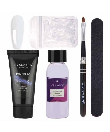 Gzmayuen Nail Extension Gel Set Poly Nail Soft White Colors 30ml White Poly Nail Glel Set With Nail Slip Solution Milk Nail Extension Shellac UV Nagel Gel Builder Poly Nail Kit White Clear Set