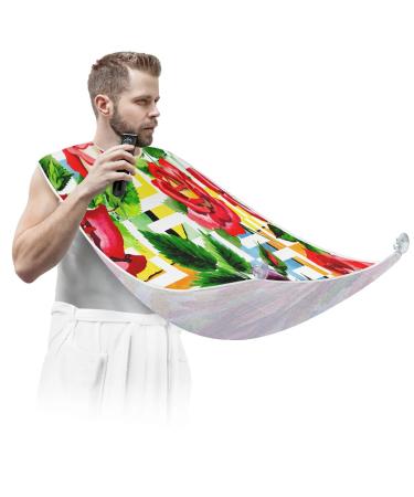 Geometric Rose Beard Bib Apron Beard Bib Hair Catcher for Men Shaving and Trimming Non-Stick Waterproof Beard Cape Grooming Cloth with 2 Suction Cups Gifts for Men