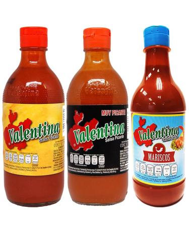 Valentina Hot Sauce Trio/Authentic Mexican Valentina Salsa Picante Red Black & Mariscos Bottle Pack
