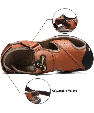 VISIONREAST Men's Leather Hiking Sandals | Waterproof Athletic Sports Shoes | Closed Toe Water Sandals - Size 12 | Brown - Buy Online on GoSupps.com
