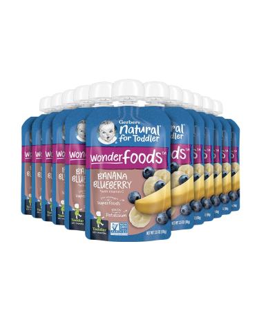 Gerber Baby Food Pouches, Toddler 12+ Months, WonderFoods, Banana Blueberry, 3.5 Ounce (Pack of 12)