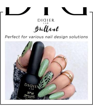 Didier Lab - Premium UV Gel Nail Polish - Brillant No. 16- Gel Nail Varnish - Nail Art - Long-Lasting High Gloss Wear - Green Gel Nail Polish - Gel Nails - Glitter Gel Nail Polish - Rich Pigment - Buy Online on GoSupps.com