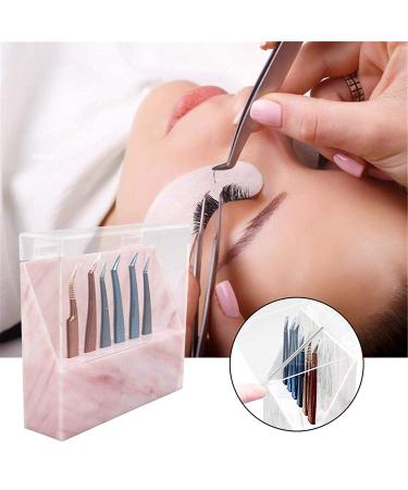 Dust-proof Acrylic Marble Eyelash Tweezers Holder with Cover - Pink | Lash Cart Organizer - Buy Online on GoSupps.com