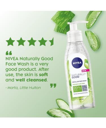 NIVEA Naturally Good Micellar Face Wash Gel (140ml) Natural Micellar Cleansing Water with Aloe Vera Fragrance Purifying Makeup Remover Soothing Face Wash 99% Natural Aloe Vera 140 ml (Pack of 1) - Buy Online on GoSupps.com