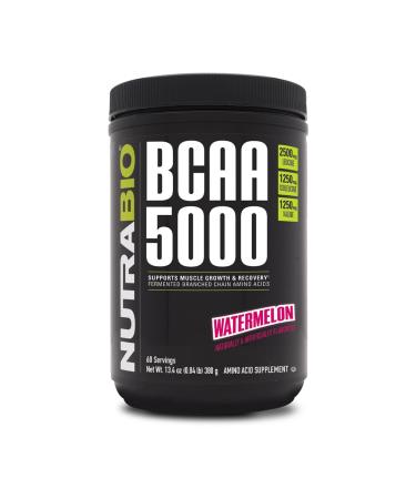 NutraBio BCAA 5000 Powder - Vegan Fermented BCAAs - Supports Lean Muscle Growth Recovery Endurance - 60 Servings - Watermelon