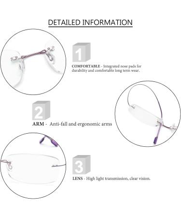 Rimless Titanium Reading Glasses +3.0 - Super Light for Men & Women - Stylish Purple Reading Aid - Buy Online on GoSupps.com