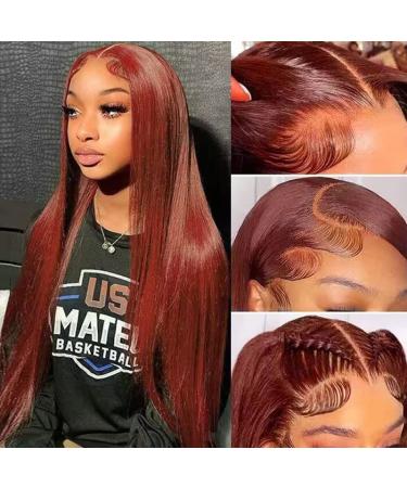Reddish Brown Lace Front Wigs Human Hair For Black Women 13x4 HD Transparent Straight Lace Front Wigs Human Hair with Baby Hair Cooper Red Glueless Wigs Human Hair Pre Plucked (22 Inch  Reddish Brown) 22 Inch Reddish Bro...