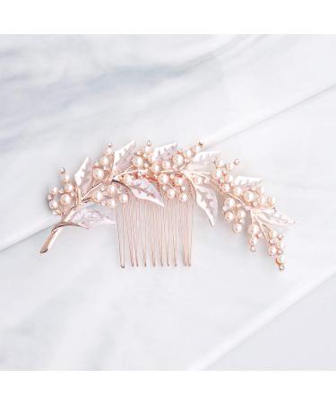 Kercisbeauty Pearl Hair Comb for Brides Wedding Bridal Headpiece Handmade Hair Piece for Women Girls Prom Hair Accessories (Rose Gold)