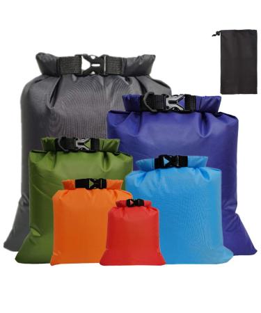 Pimoys 6 Pack Waterproof Dry Bags Lightweight Outdoor Dry Sacks Ultimate Dry Bags for Kayaking Rafting Boating Camping (1.5L 2.5L 3L 3.5L 5L 8L) Multicolor