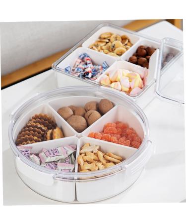 Mikinona Dried Fruit Plate Lunchbox Party Tray with Lid Candy for Kids Serving Candy Boxes Section Round Tray 26X7.5CM White - Buy Online on GoSupps.com