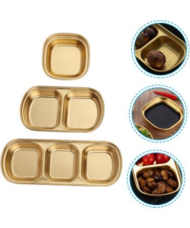 LIFKOME 6 Pcs Seasoning Dish Appetizer Dessert Plate Two Compartment Food Container Sauce Bowl Kitchen Dish Tool Chip and Dip Gold Cups Vinegar Dish Japanese and Korean 304 Stainless Steel 20x8cmx2pcs Goldenx2pcs - Buy Online on GoSupps.com