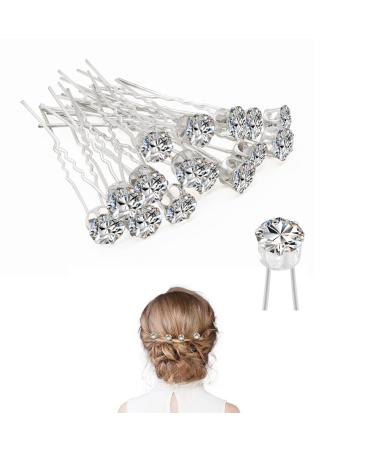 Derbway 20 Pieces Crystal Hairpins Wedding Rhinestone Hair Clips Bridal Hair Accessories U Shaped Diamond Hairpin for Women and Girls