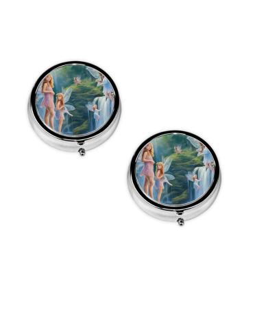 Lake Fairy Printed Mini Round Pill Box Pill Box 3 Compartment Medicine Pill Case Pill Organizer Travel Pillbox Portable Pill Box for Pocket Home Office Use