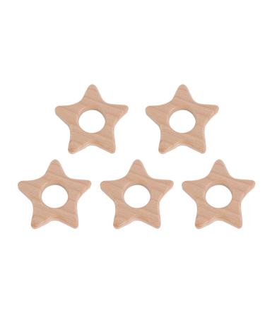 Amosfun 5pcs Wooden Teether Baby Teether Nursing Star Shaped Teething Ring Infant Baby Bed Crib Gym Hanging Pendant Chew Toys