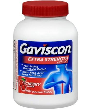 Gaviscon Antacid Extra Strength Cherry Chewable Tablets 100 chewable 100 Count (Pack of 2)
