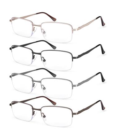 4 Pack Blue Light Blocking Reading Glasses for Men Half Rim Metal Readers with Spring Hinge Computer Eyeglasses 4 Pack Mix Color (Black/Gray/Brown/Gold) 2.0 x
