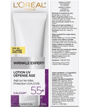L'Oreal Paris Anti-Aging SPF 30 Lotion 55+ Day Skincare Wrinkle Expert UV Lotion With Calcium to reduce the Look of Wrinkles 50mL 55+ Day Cream SPF 30 - 50mL - Buy Online on GoSupps.com