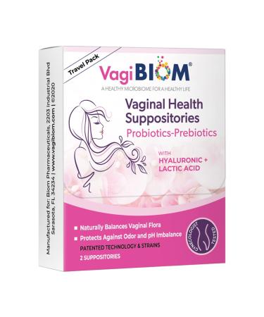 VagiBiom Probioitc Suppository Convenient Travel Pack with 2 Suppositories: Microbiome Flora Balance. Odor Control Regimen Balance and Nourishes Healthy Flora