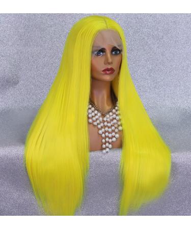 Vebonny 24-Inch Bright Yellow Synthetic Lace Front Wig - Stylish Hair for Fashion & Cosplay | Sunshine Glow-842 - Buy Online on GoSupps.com