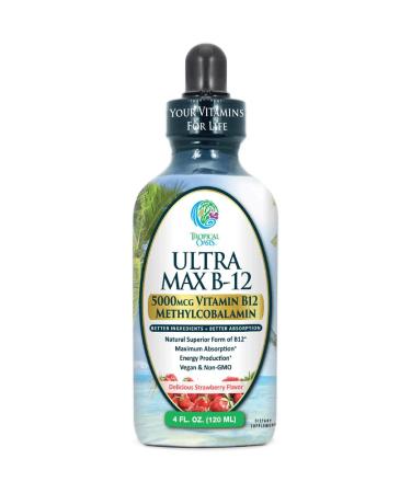 ULTRA MAX B12 | Max Potency 5000mcg Vitamin B12 Sublingual Liquid Drops | Methyl B12 (Methylcobalamin) | Max 98% Absorption Rate | Increase Energy & Metabolism*| Vegan Non-GMO Strawberry flavor -4oz