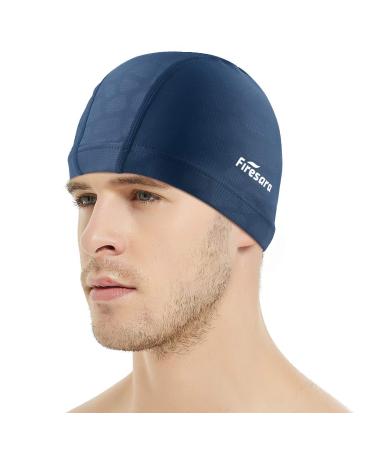 Firesara Fabric Swim Cap, High Elasticity Swimming Cap Keeps Hair Clean Breathable Fit Both Long Hair Short Hair, Swim Caps Woman Girls Men Kids One Size Hat grain blue