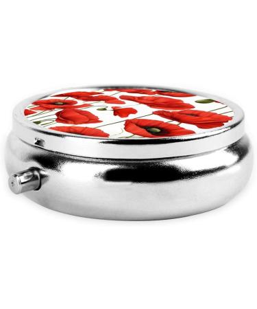Buy Red Poppy Flower Round Pill Box - 3 Compartment Mini Travel Organizer for Vitamins & Medicines - Buy Online on GoSupps.com