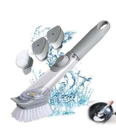 Plstod Soap Dispensing Dish Brush Washing up Brush Kitchen Cleaning Brush with 4 Replacement Brush Heads Dish Washing Brush with Soap Dispenser for Kitchen Cleaning Pot Pan Sink