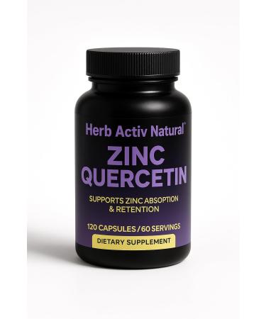 Herb Activ Natural Zinc with Quercetin 800 mg - Supports Mineral Absorption & Retention - Chelated Zinc Monomethionine - Non GMO Gluten Free - 120 Capsules