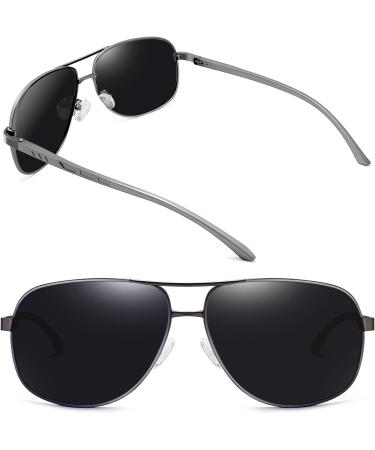 Joopin Al-Mg Metal Frame Polarised Sunglasses | UV Protection Double Bridge Aviation Sunglasses for Men Women | Driving Sun Glasses A03-gun Frame Black Lens - Buy Online on GoSupps.com