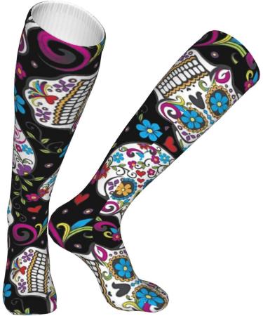 Buy Sugar Skulls Folkloric Black Compression Socks | 15-20 mmHg Support for Running & Cycling | Unisex Design - Buy Online on GoSupps.com