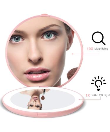 LED Lighted Travel Makeup Mirror 1x/10x Magnification Handheld Compact Mirror - 3.5 inch Folding Pocket Mirror for Purses - Buy Online on GoSupps.com