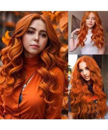 Orange Ginger Long Curly Wavy Wig for Women - Synthetic Copper Red Middle Part Wig for Daily & Party Use - Buy Online on GoSupps.com