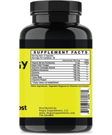 Angry Supplements Angry Energy Caffeine Capsules - All Natural Non-GMO Energy Booster for Stamina & Focus | Boost Mind & Body Health (1-Bottle - Buy Online on GoSupps.com
