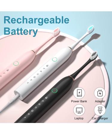 SUNPRO Sonic Electric Toothbrush 2 Pack - 6 Modes, 8 Brush Heads, 2 Minute Timer - Black+White - Buy Online on GoSupps.com