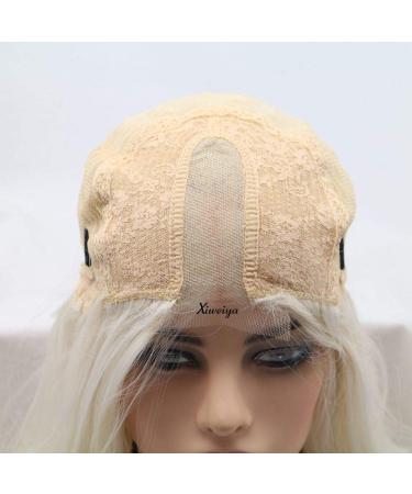 Platinblonde Long Corrugated Synthetic Lace Front Wig for Women - 61 cm Pointed Style with Middle Parting - Buy Online on GoSupps.com