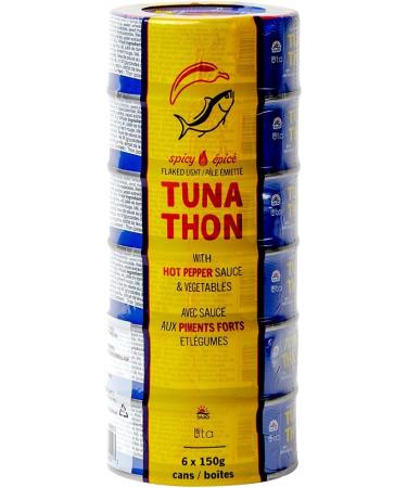 Uta Skipjack Tuna Premium Flaked Light and Spicy Canned Tuna 6 Pack 150g Each. High Protein Irresistible Blend with Hot Pepper Sauce and Vegetables - Buy Online on GoSupps.com