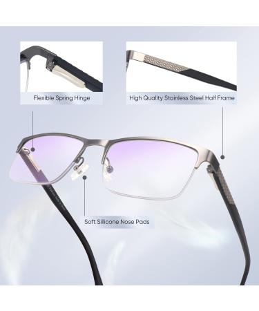 Men Premium Multifocus Blue Light Blocking Reading Glasses 2 Pack - Metal Frame, No Broken Spring Hinge, 2.5x - Black & Gun-Silver - Near Range Workspace - Buy Online on GoSupps.com