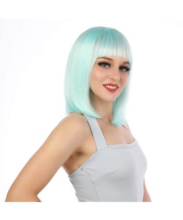 eNilecor Mint Green Short Bob Wig ? 12 Straight Synthetic Hair with Bangs | Cosplay & Daily Use + Free Wig Cap - Buy Online on GoSupps.com