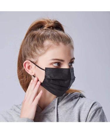 50 pcs TOSSI Black Face Masks with Ear Loops 3-ply Non-woven Disposable Comfortable & Breathable with Adjustable Metal Nose Strip - Buy Online on GoSupps.com