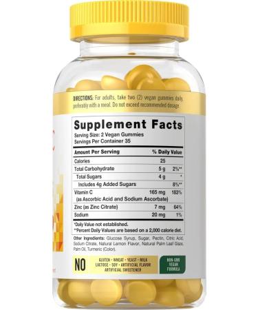 Carlyle Vitamin C and Zinc Gummies | 70 Count | Lemon Flavor | Vegan Non-GMO and Gluten Free Supplement 70 Count (Pack of 1) - Buy Online on GoSupps.com
