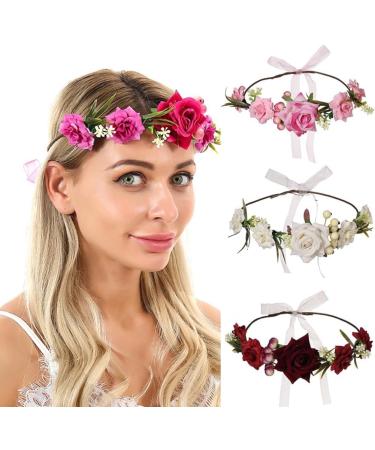 Colorful Velvet Rose Wreath - Perfect Headwear for Brides Bridesmaids & Holidays | HH72-1 Red - Buy Online on GoSupps.com