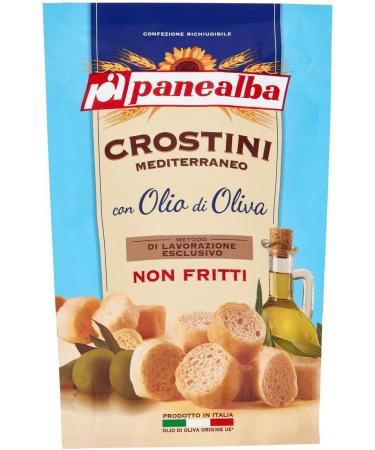 Panealba Crostini Mediterraneo con Olio di Oliva Savory croutons with olive oil non-fried snack 6 x 100 g with gourmet Italian polpa 400 g - Buy Online on GoSupps.com
