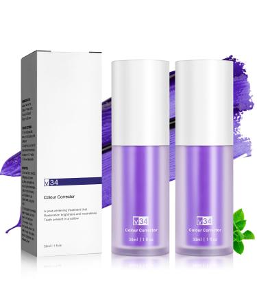 2 piece Purple Teeth Whitening Toothpaste V34 Color Corrector serum purple toothpaste white teeth purple tooth paste toothpaste removal of stains coffee smoking yellow teeth